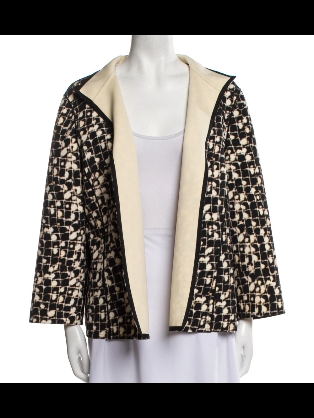 Lafayette 148 New York Black & Cream Patterned Open-Front Jacket